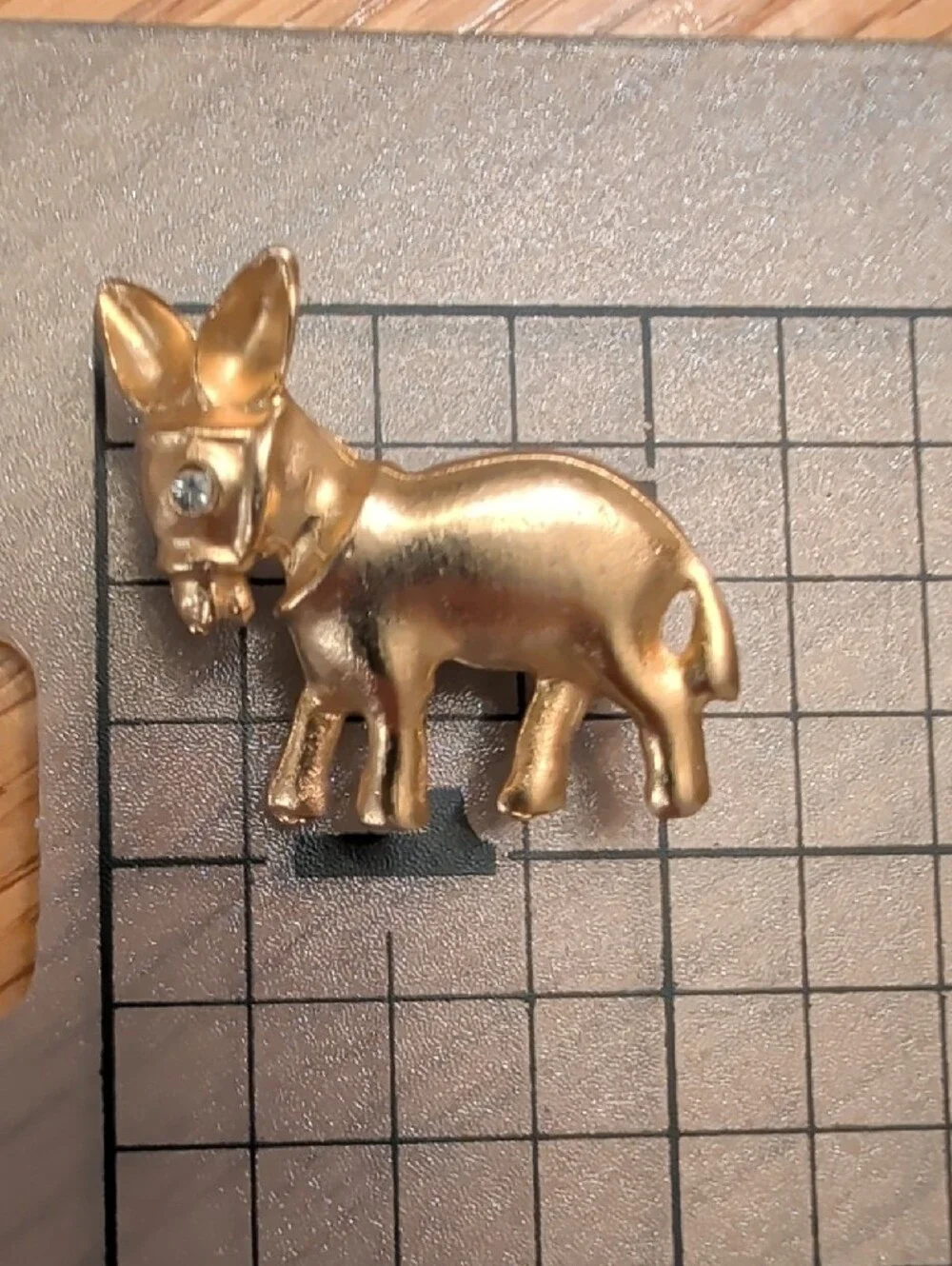Gold-tone Donkey Pin Brooch with Rhinestone Eye